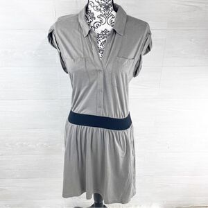 Theory Drop Waist Belted Blouson Shirt Dress